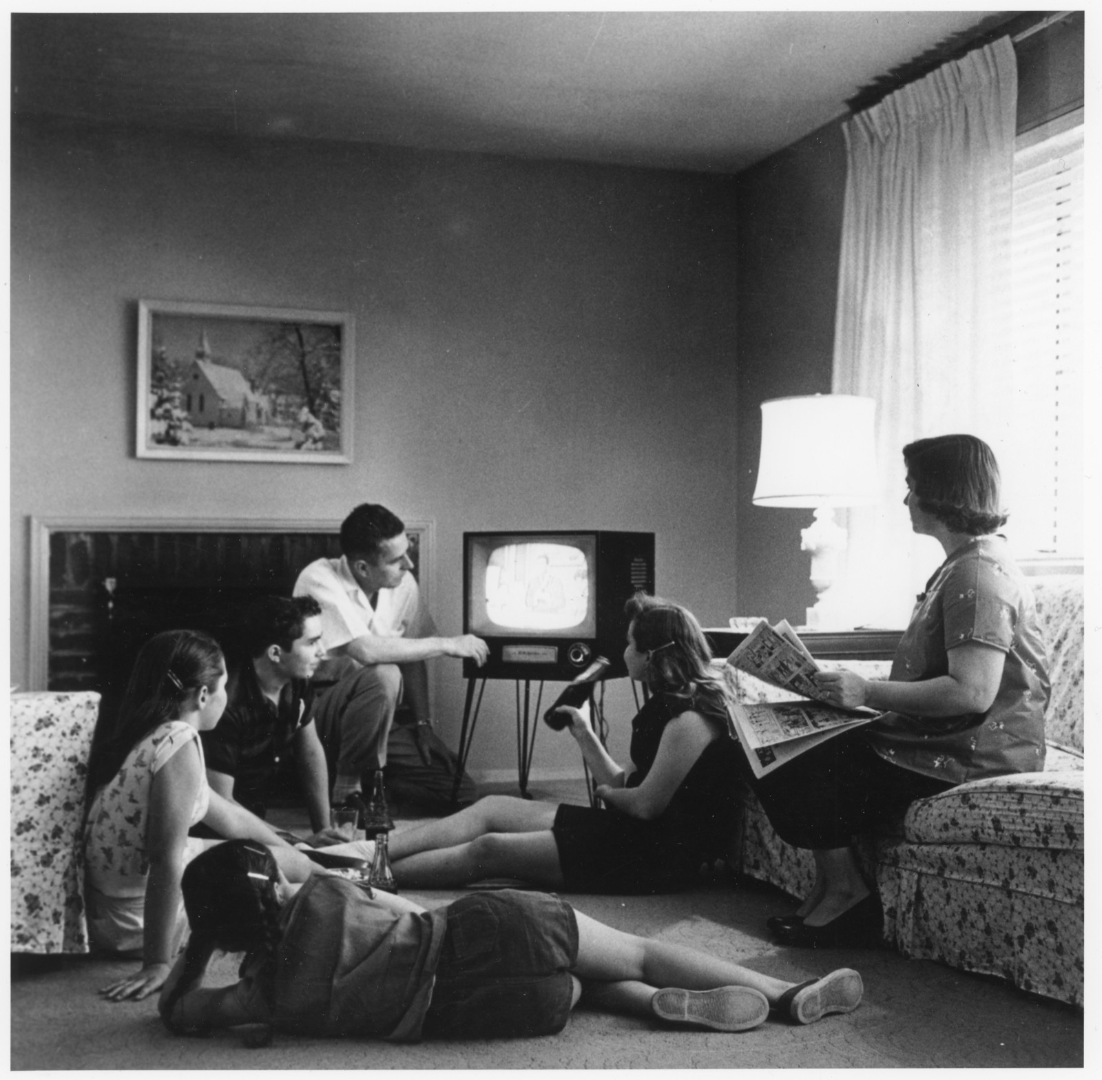 Family watching television, 1958